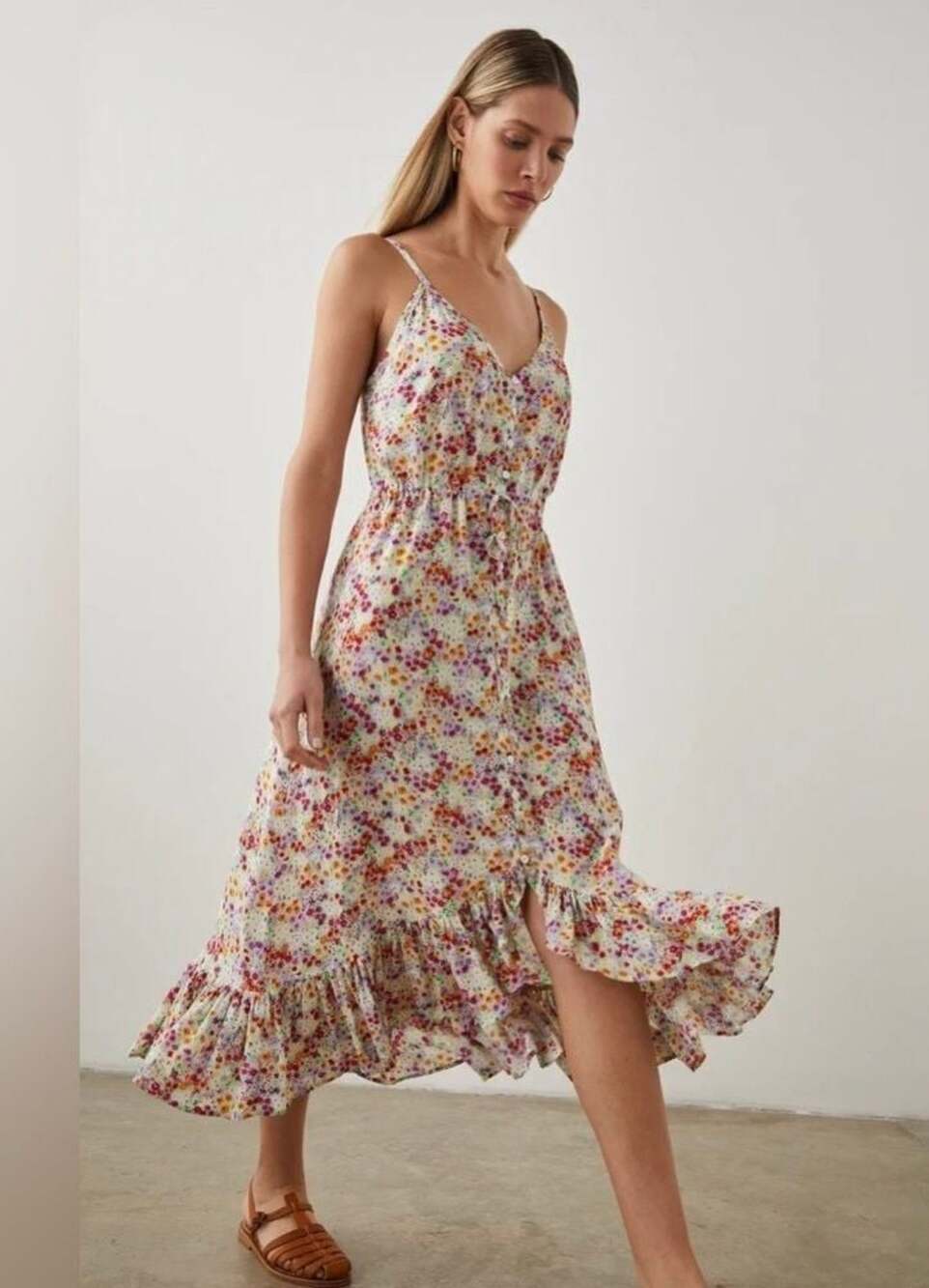 Rails Frida Fleur Floral High-Low Midi Dress Size Small